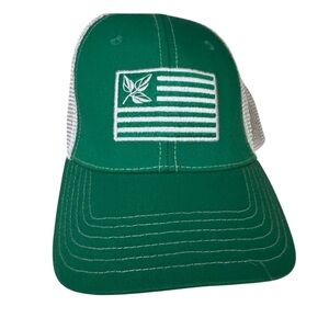 Green Trucker Hat with White flag Embroidery